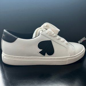 ♠️Kate Spade Signature Fez Court Leather Low-Top Sneaker, Optic White/ Black